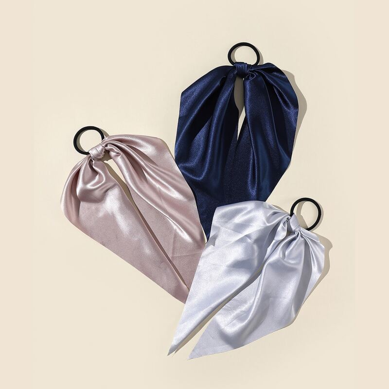 

3pcs Solid Satin Scrunchie Scarf, Multicolor