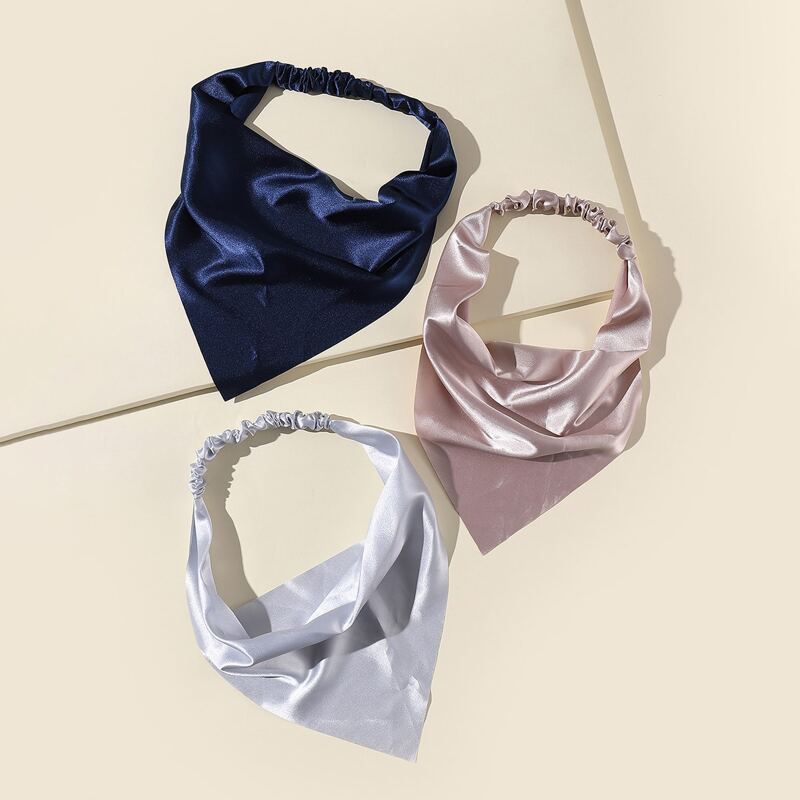 

3pcs Solid Satin Kerchief, Multicolor