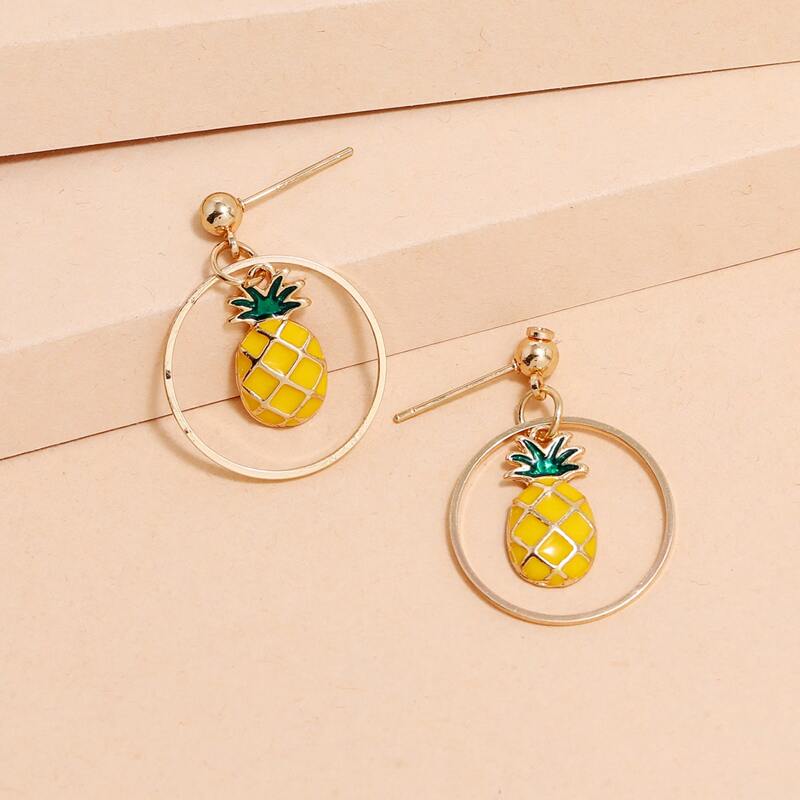 

1pair Pineapple Design Drop Earrings, Yellow