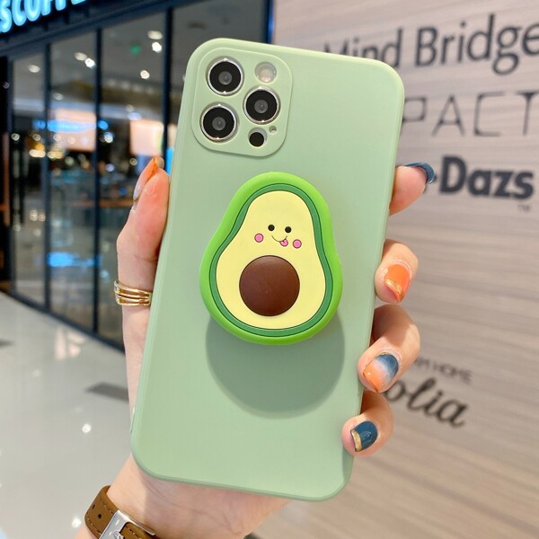 

Phone Case With Cartoon Avocado Stand-Out Phone Grip, Green