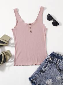 SHEIN EZwear 紐扣生菜邊背心上衣 - 藕粉色 - 查看 1