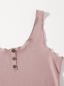 SHEIN EZwear 紐扣生菜邊背心上衣 - 藕粉色 - 查看 5