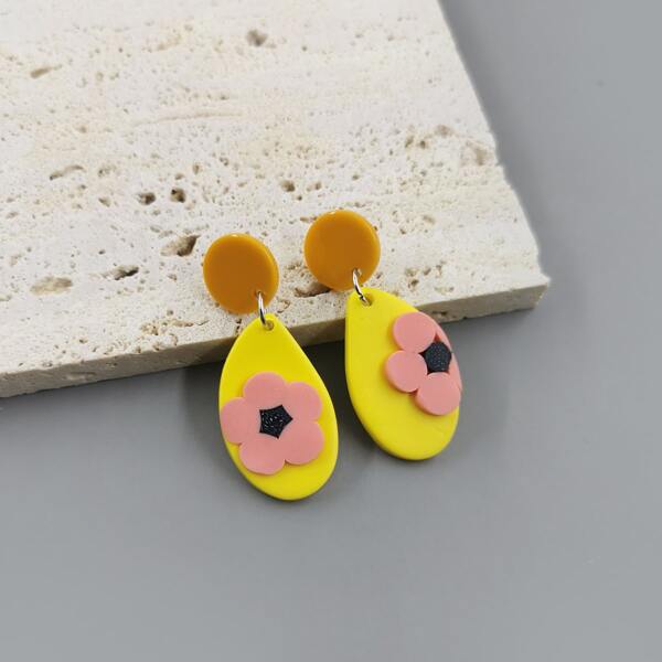 

Flower Decor Geometric Drop Earrings, Multicolor