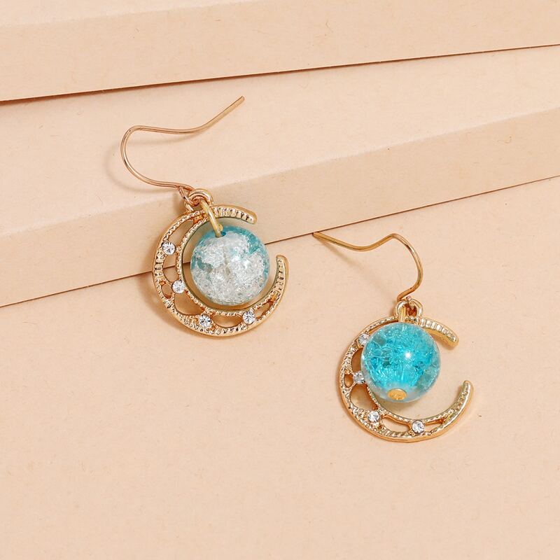

1pair Moon Design Drop Earrings, Blue