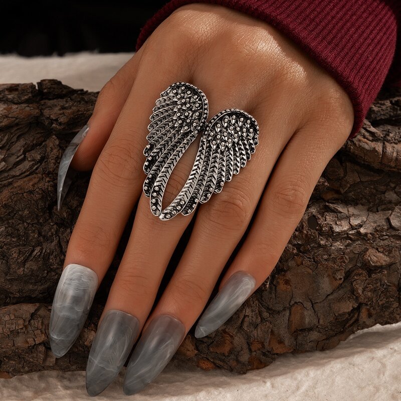 

1pc Wing Design Ring, Silver