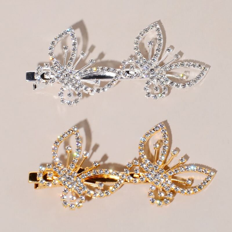 

2pcs Rhinestone Butterfly Hair Clip, Multicolor