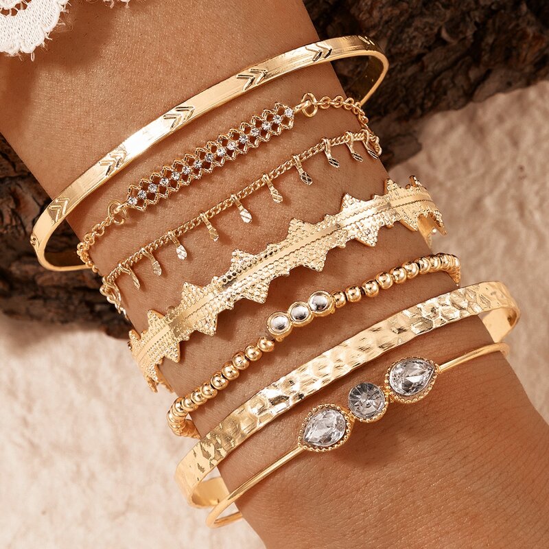 

7pcs Rhinestone Bracelet, Gold