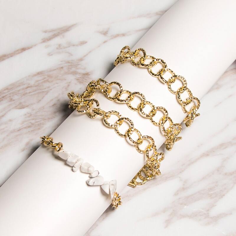 

2pcs Stone Chain Bracelet, Gold