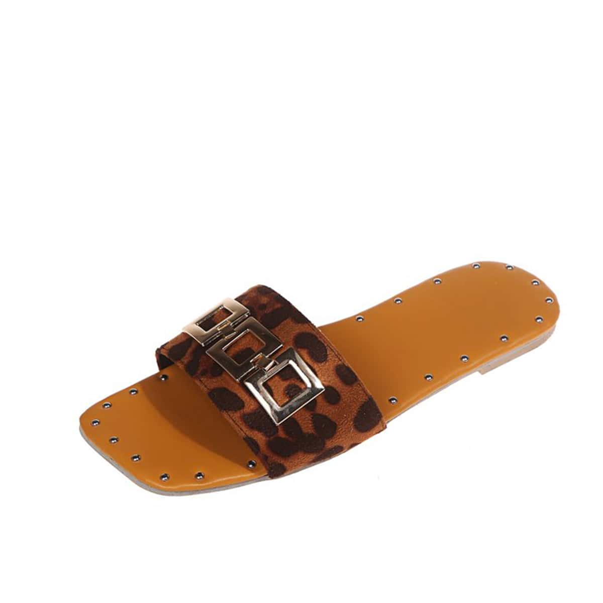 

Leopard Slide Sandals, Brown