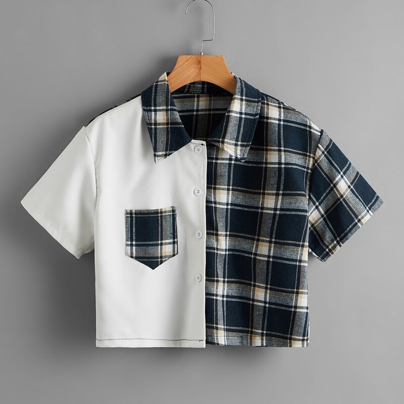 

Contrast Plaid Button Front Pocket Shirt, Multicolor