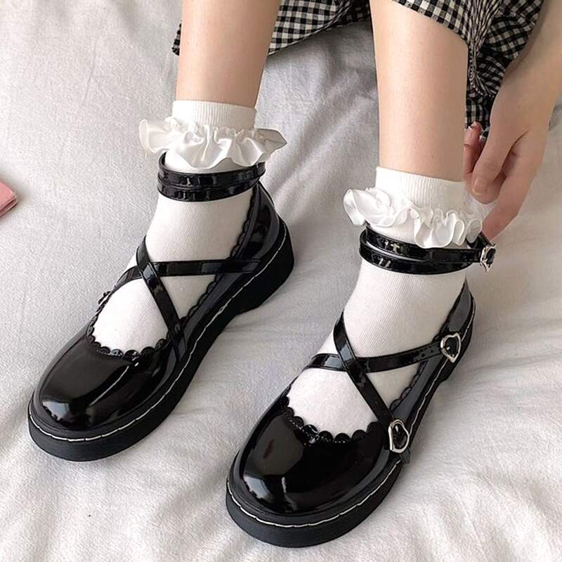 

Heart Buckle Ankle Strap Mary Jane Flats, Black