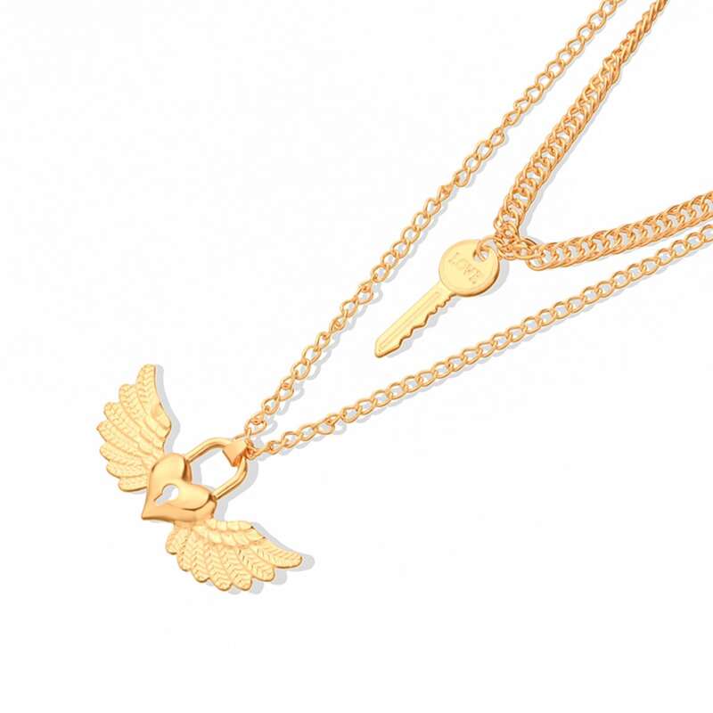 

2pcs Heart Lock Chain Necklace, Gold