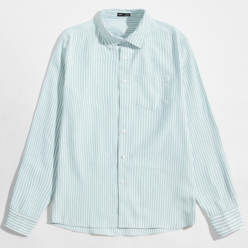 

Guys Striped Single Breasted Shirt, Mint green