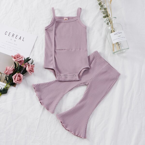 

Baby Girl Ribbed Bodysuit & Flare Leg Pants, Purple