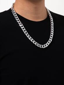 Men Minimalist Chain Necklace - Silver - View 1