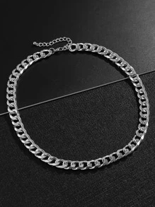 Men Minimalist Chain Necklace - Silver - View 2