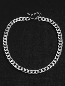 Men Minimalist Chain Necklace - Silver - View 3