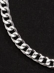 Men Minimalist Chain Necklace - Silver - View 4