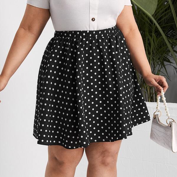 

Plus Polka Dot Skirt, Black