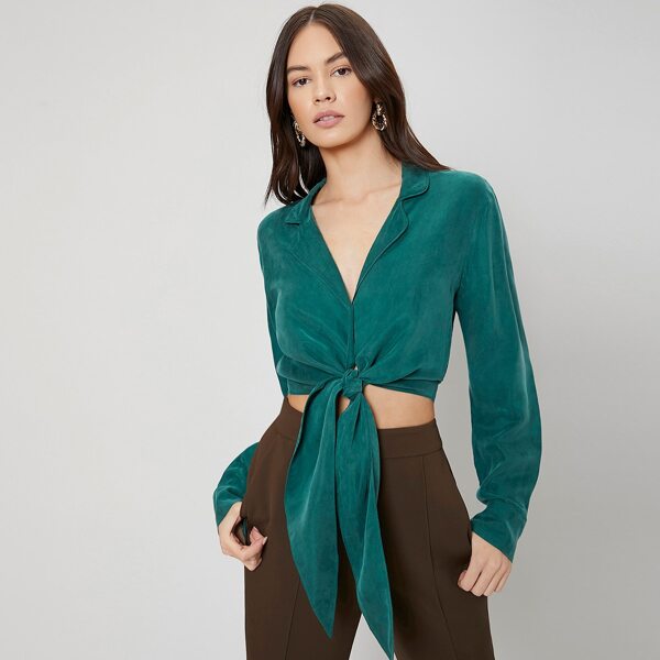 

VISCOSE CROP KNOTTED TOP, Teal blue