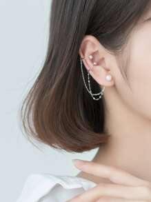 1pc Faux Pearl Decor Earring - Silver - View 1