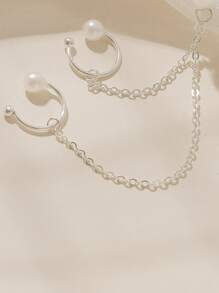 1pc Faux Pearl Decor Earring - Silver - View 3