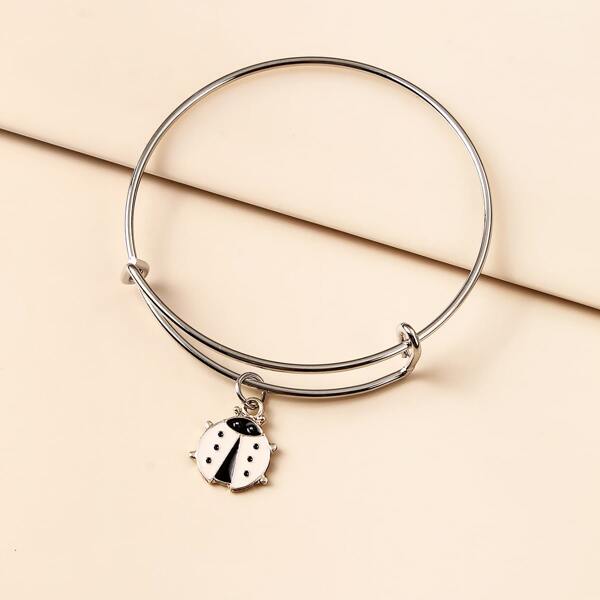 

Ladybug Charm Bangle, Silver