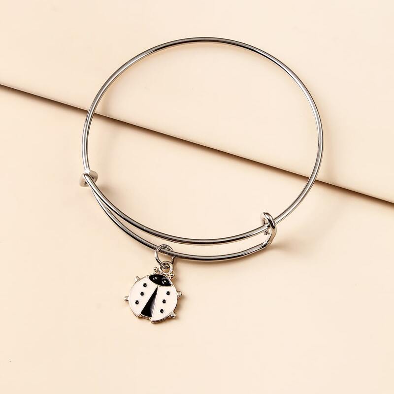 

Ladybug Charm Bangle, Silver