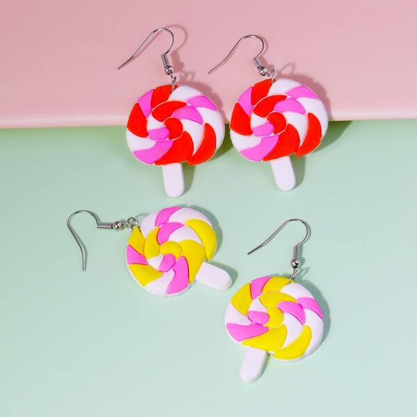

2pairs Lollipop Drop Earrings, Multicolor