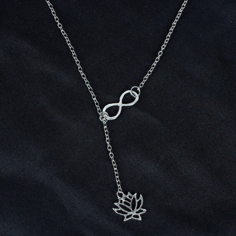 

1pc Lotus Charm Lariat Necklace, Silver