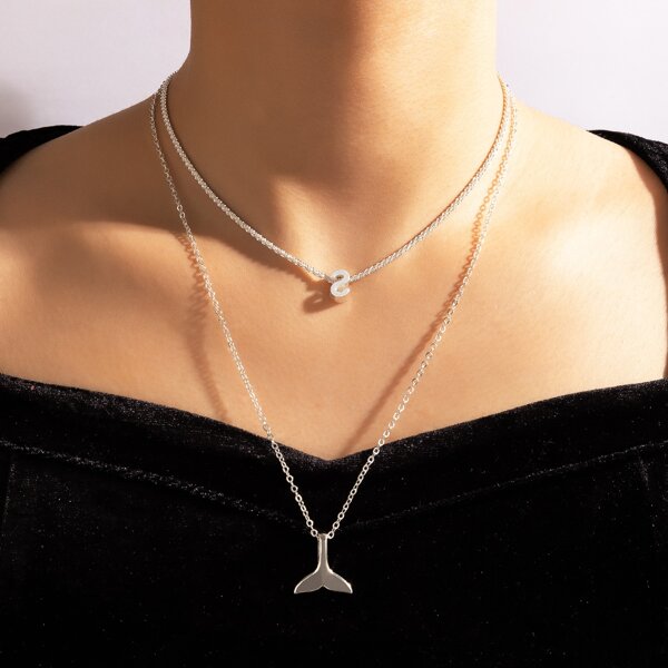 

Letter Detail Layered Necklace, Silver
