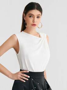 SHEIN 抽褶不對稱領上衣 - 白色 - 查看 5