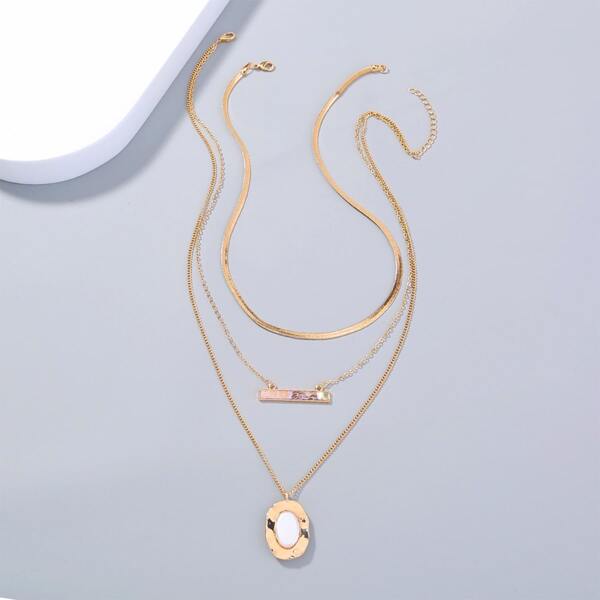 

2pcs Geometric Pendant Necklace, Gold