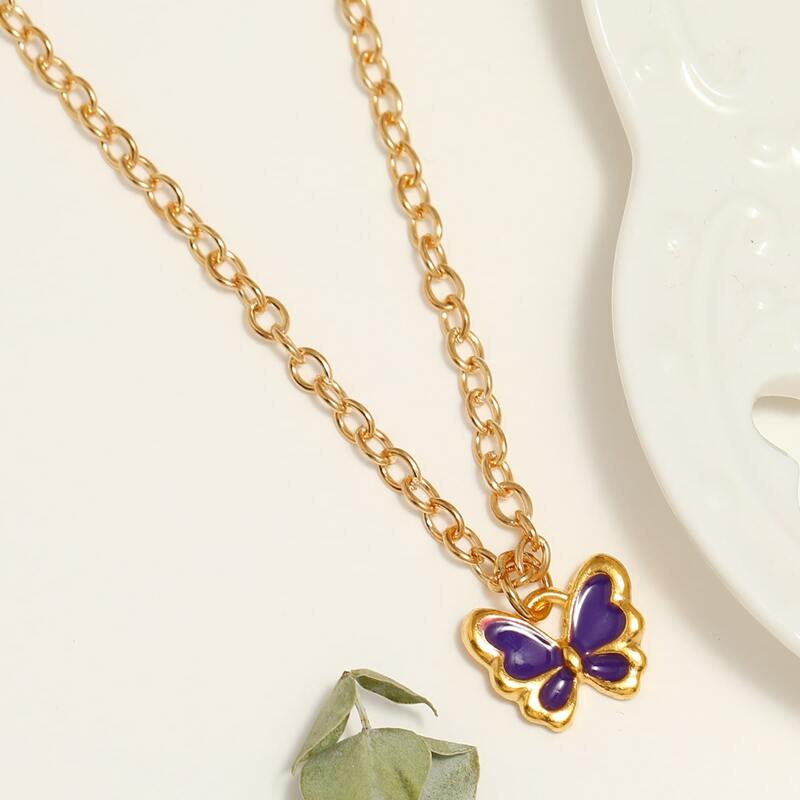 

1pc Butterfly Pendant Necklace, Purple