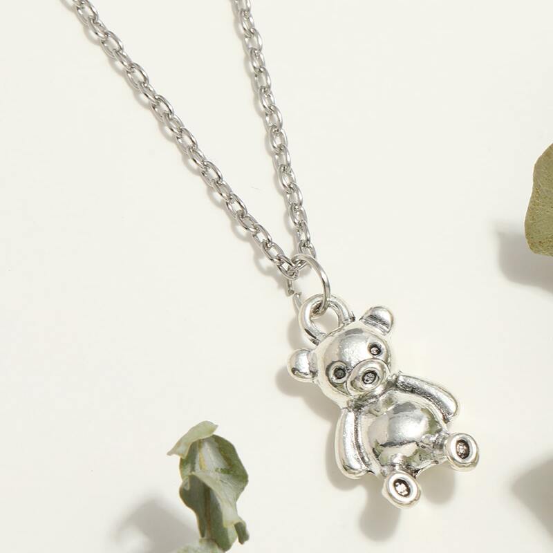 

1pc Bear Pendant Chain Necklace, Silver