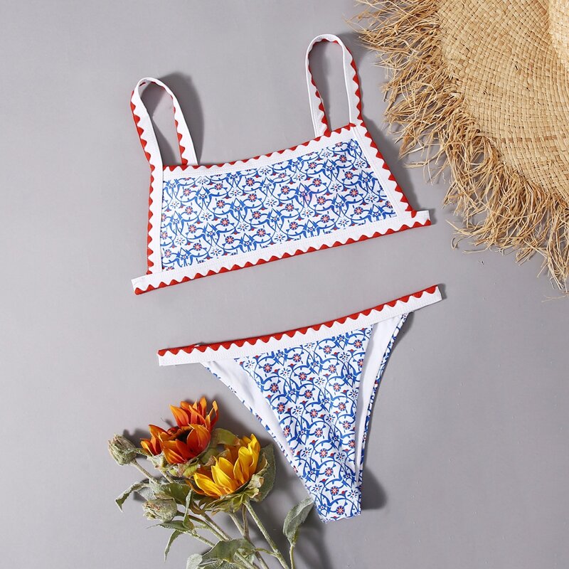 

Tribal Print Tanga Bikini Swimsuit, Multicolor