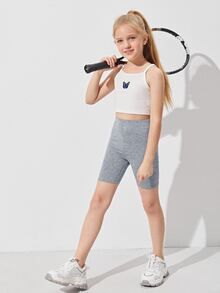 SHEIN Girls Solid Biker Shorts - Grey - View 3