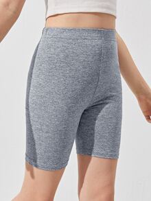SHEIN Girls Solid Biker Shorts - Grey - View 5