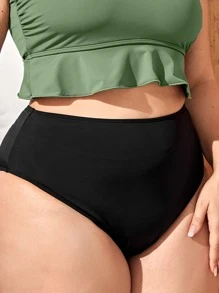 SHEIN Swim Curve Summer Beach Plus High Waisted Bikini Panty - Black - View 3