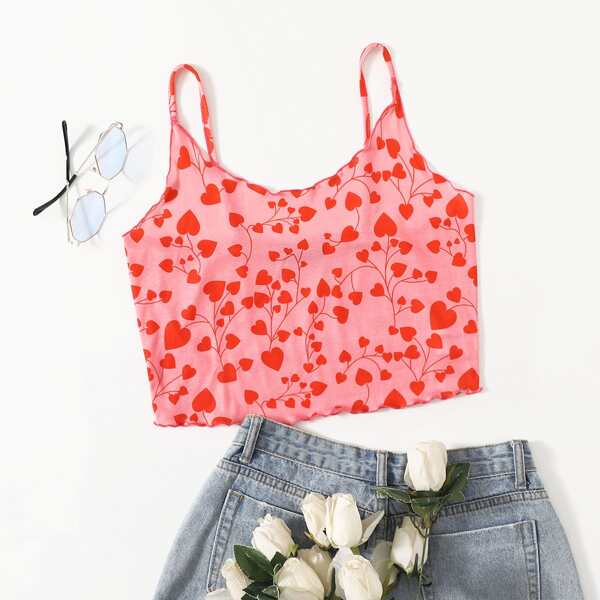 

Plus Heart Allover Print Cami Top, Pink