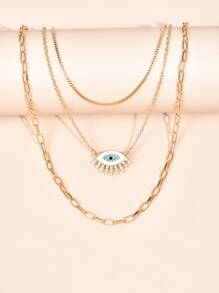 3pcs Rhinestone Detail Necklace - Yellow Gold - View 2