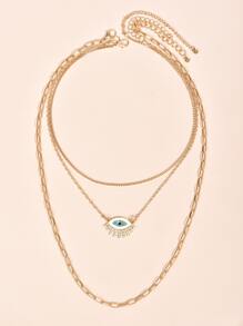 3pcs Rhinestone Detail Necklace - Yellow Gold - View 3