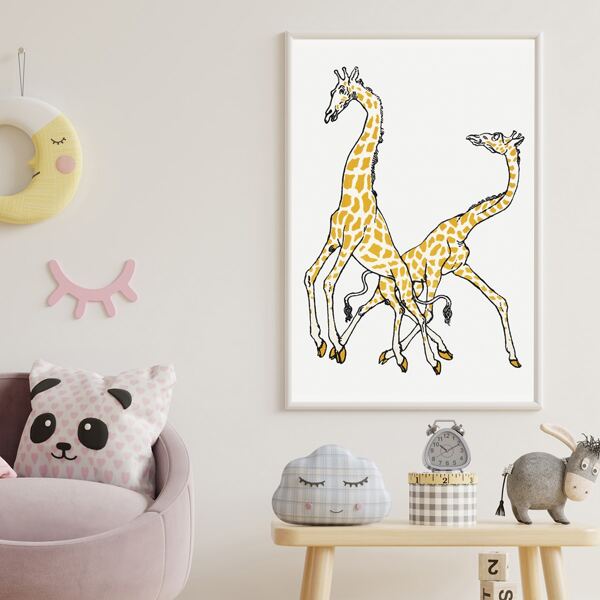 

Giraffe Print Kids Unframed Painting, White