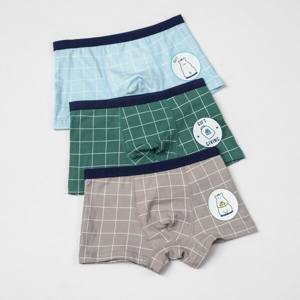 

Toddler Boys 3pcs Plaid & Cartoon Graphic Boxer Brief, Multicolor
