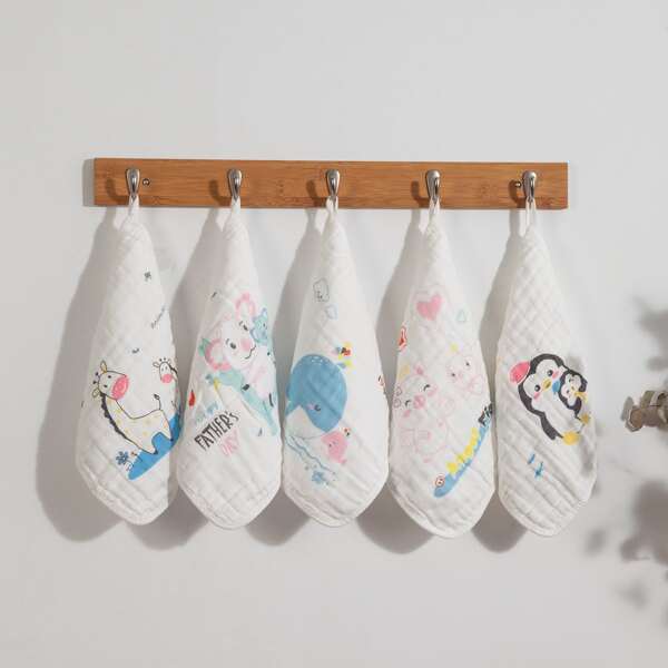 

5pcs Boys Cartoon Graphic Towel, White