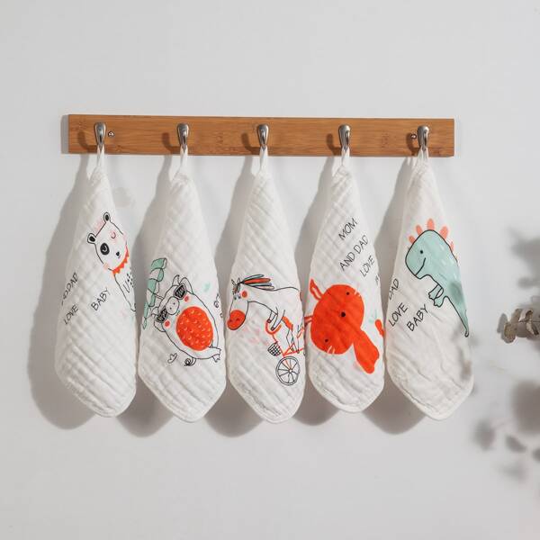 

5pcs Boys Cartoon Graphic Towel, White