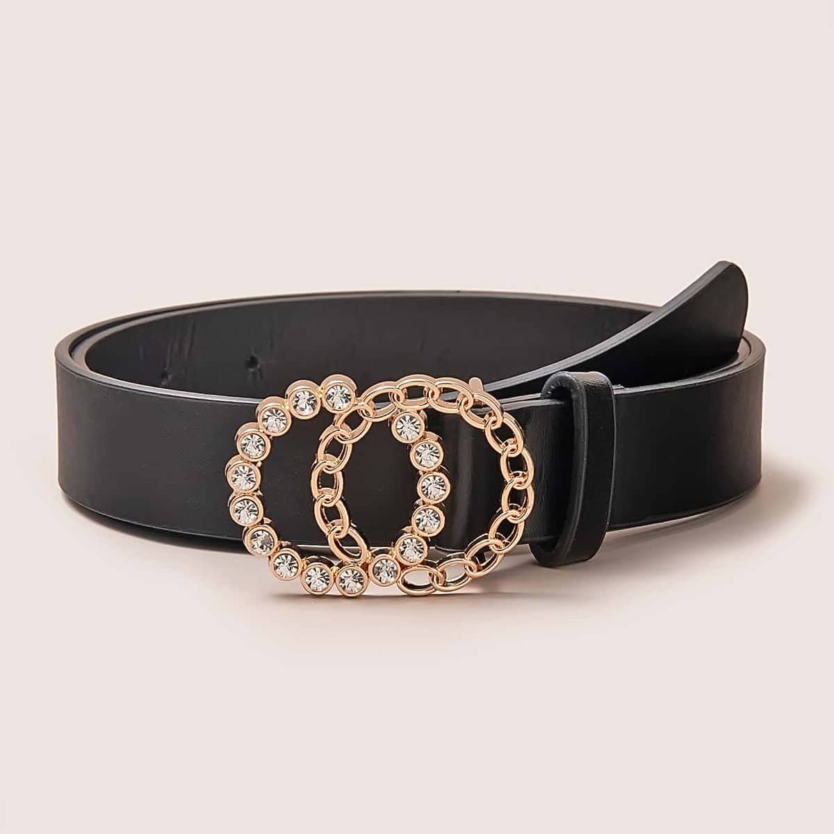

Rhinestone Chain Ring Buckle Belt, Black