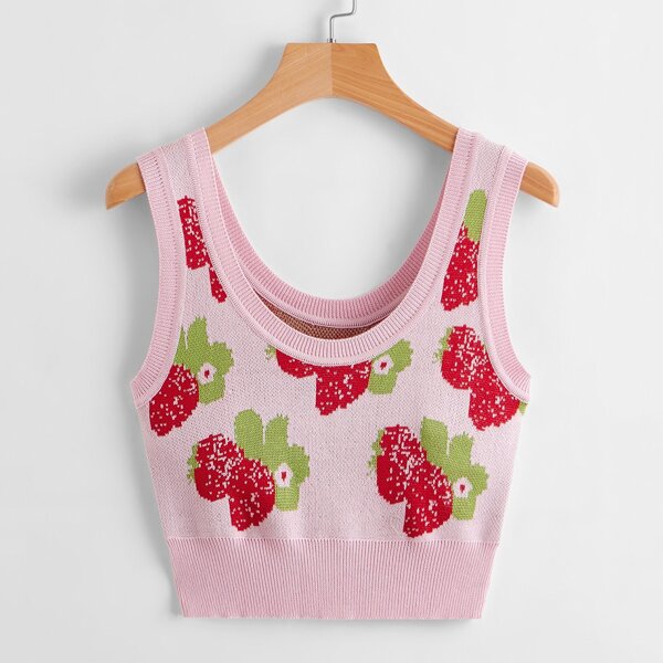 

Strawberry Pattern Knit Top, Multicolor