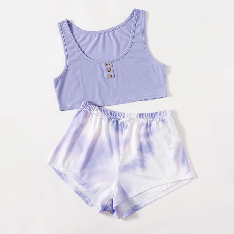 

Button Tie Dye Pajama Set, Purple