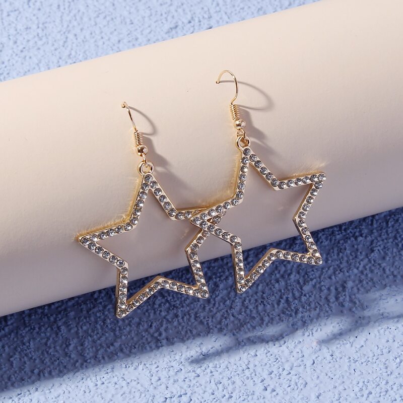 

1pair Rhinestone Decor Star Design Drop Earrings, Gold